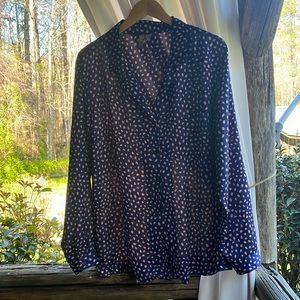 ASOS NWOT NAVY BLUE AND PINK DOT BUTTON DOWN SHIRT SIZE 14